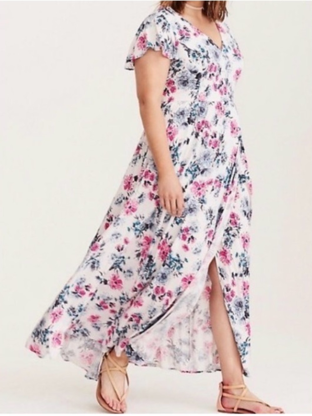 torrid White Maxi Dress with Pink and Blue Floral Print